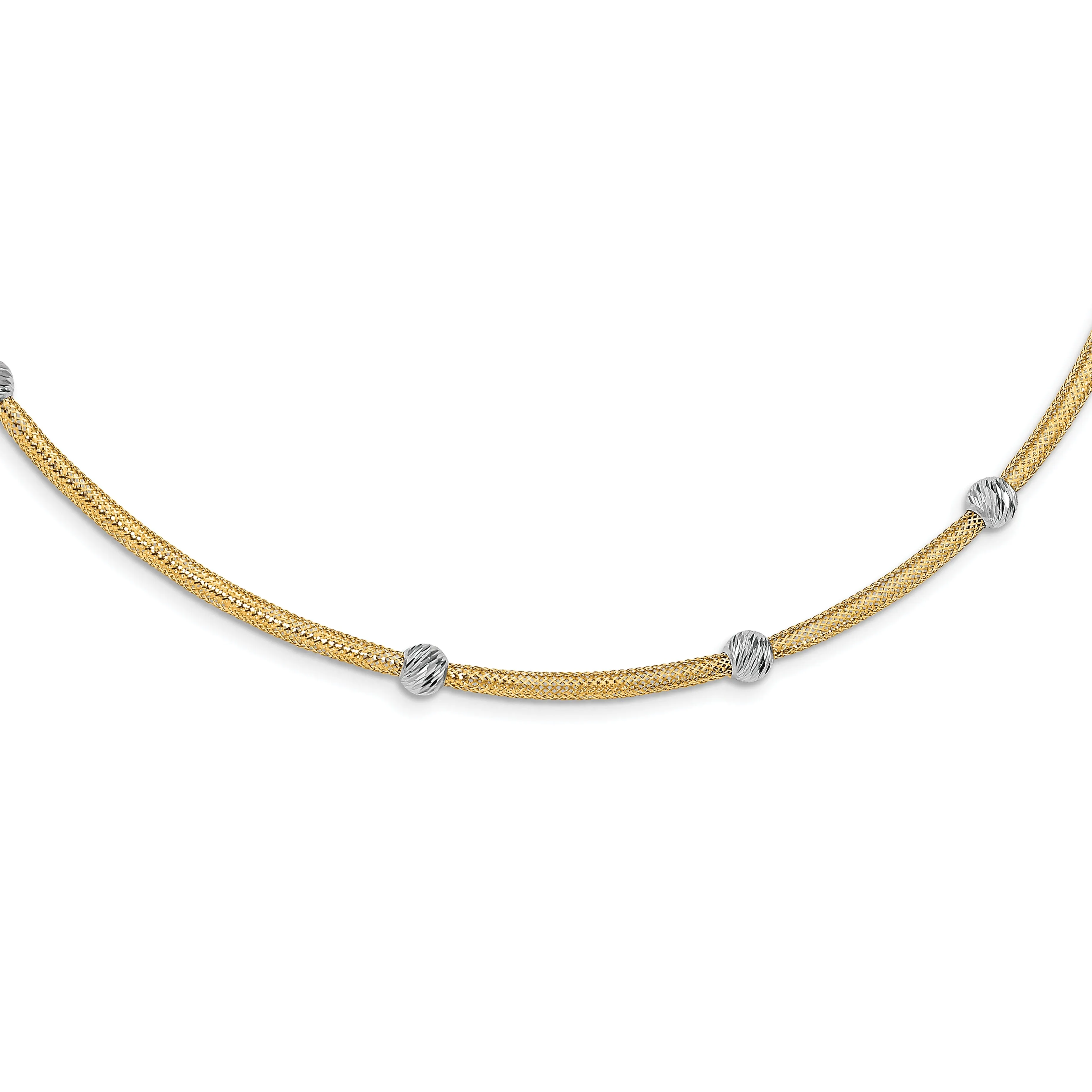 14k Two Tone Gold Polished D.C Mesh Necklace