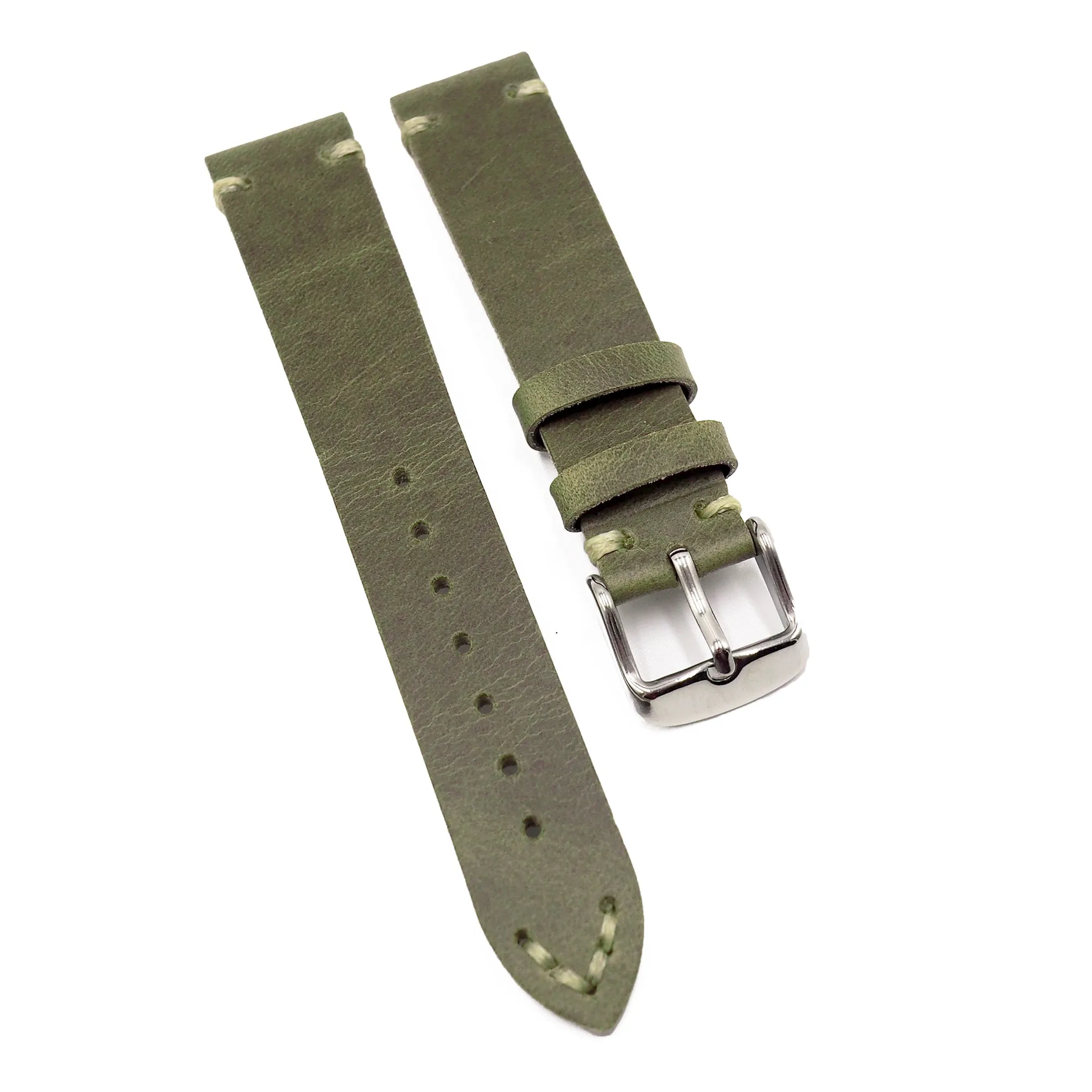 18mm, 20mm, 22mm Vintage Style Olive Green Horween Calf Leather Watch Strap