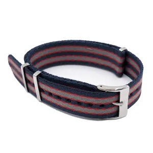 20mm Nato Style Multi Color Seat Belt Nylon Watch Strap For Omega, Navy Blue / Gray / Red