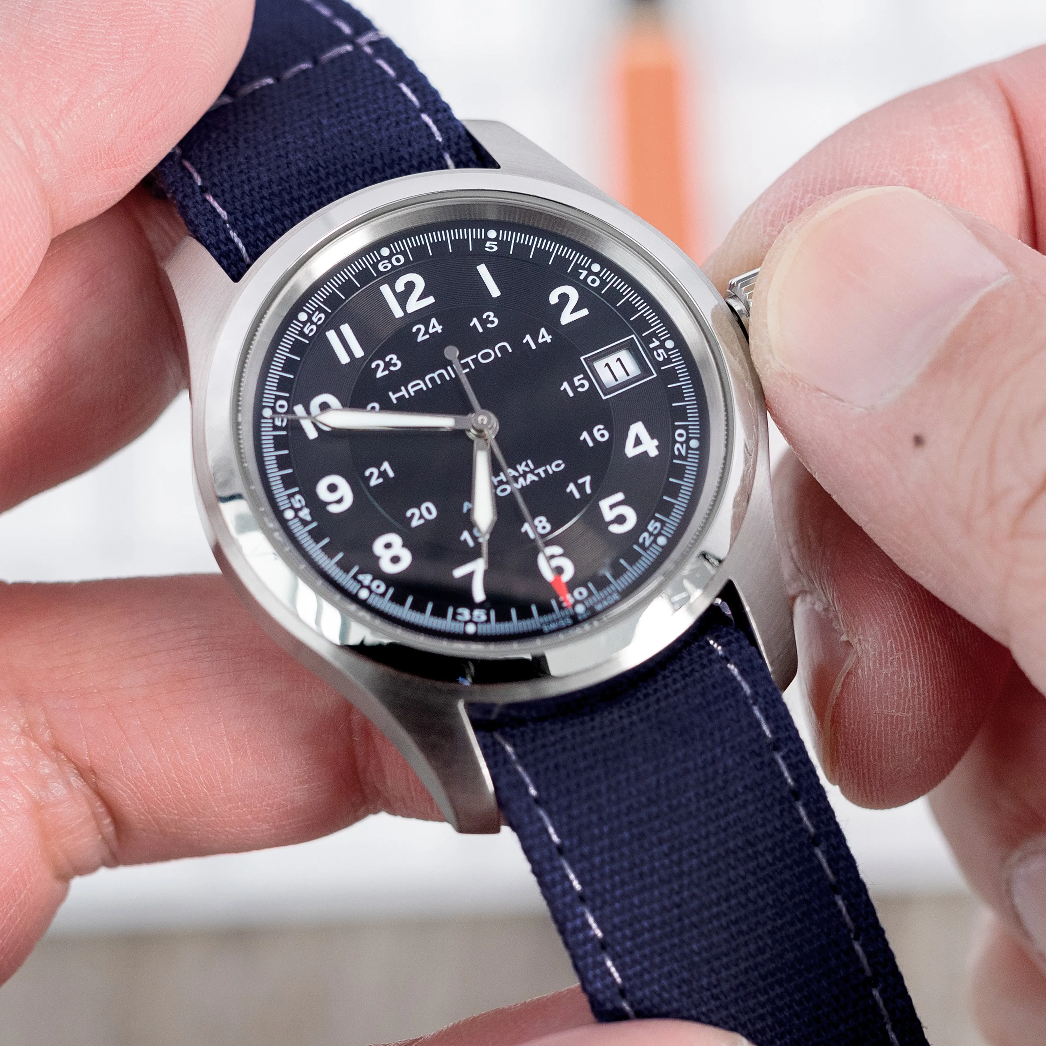 20mm The Flight Deck Canvas Strap, Dark Navy Blue, Brushed