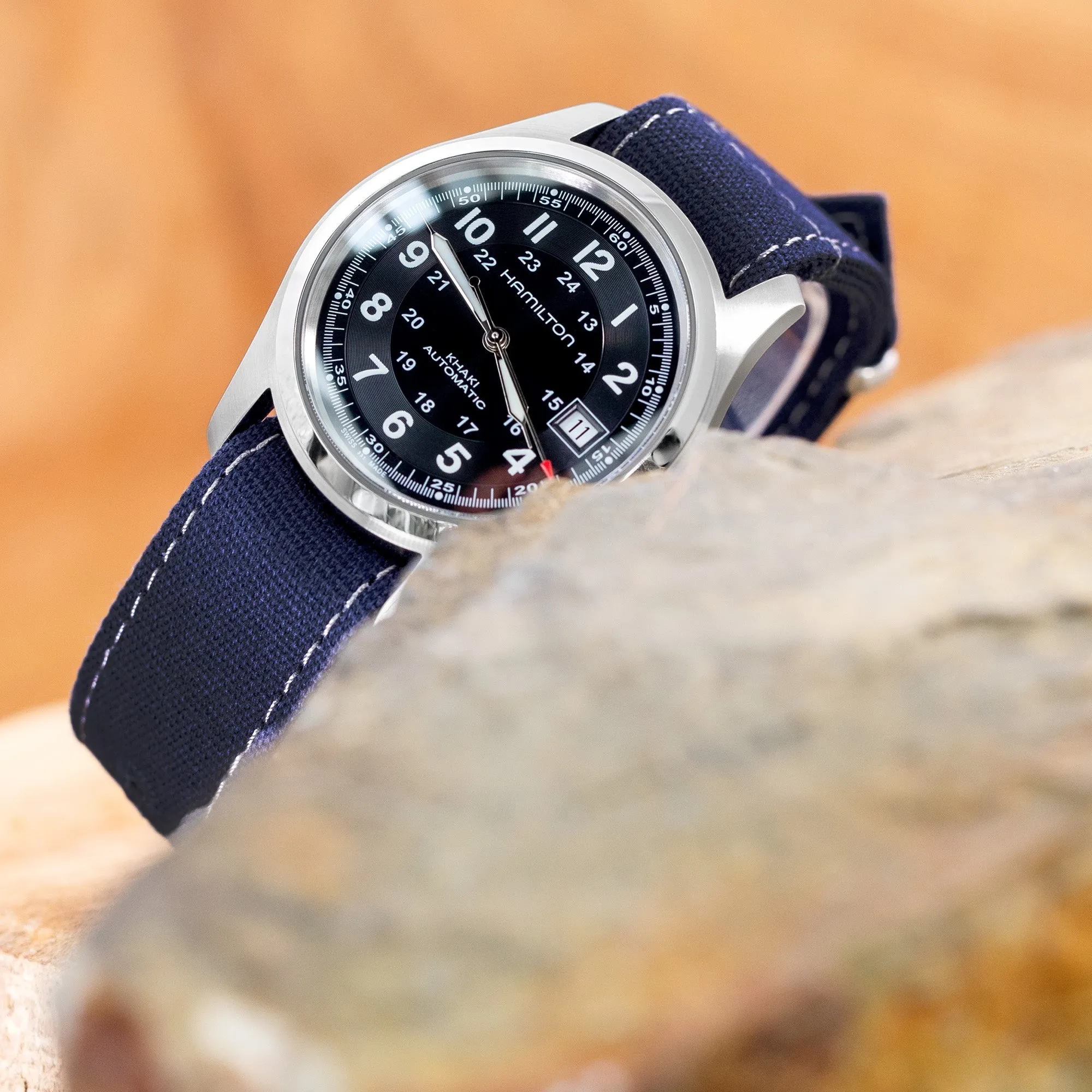 20mm The Flight Deck Canvas Strap, Dark Navy Blue, Brushed