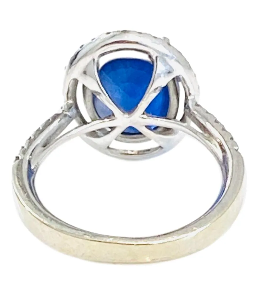 5ct Sapphire & Diamond Ring Set In 18k White Gold