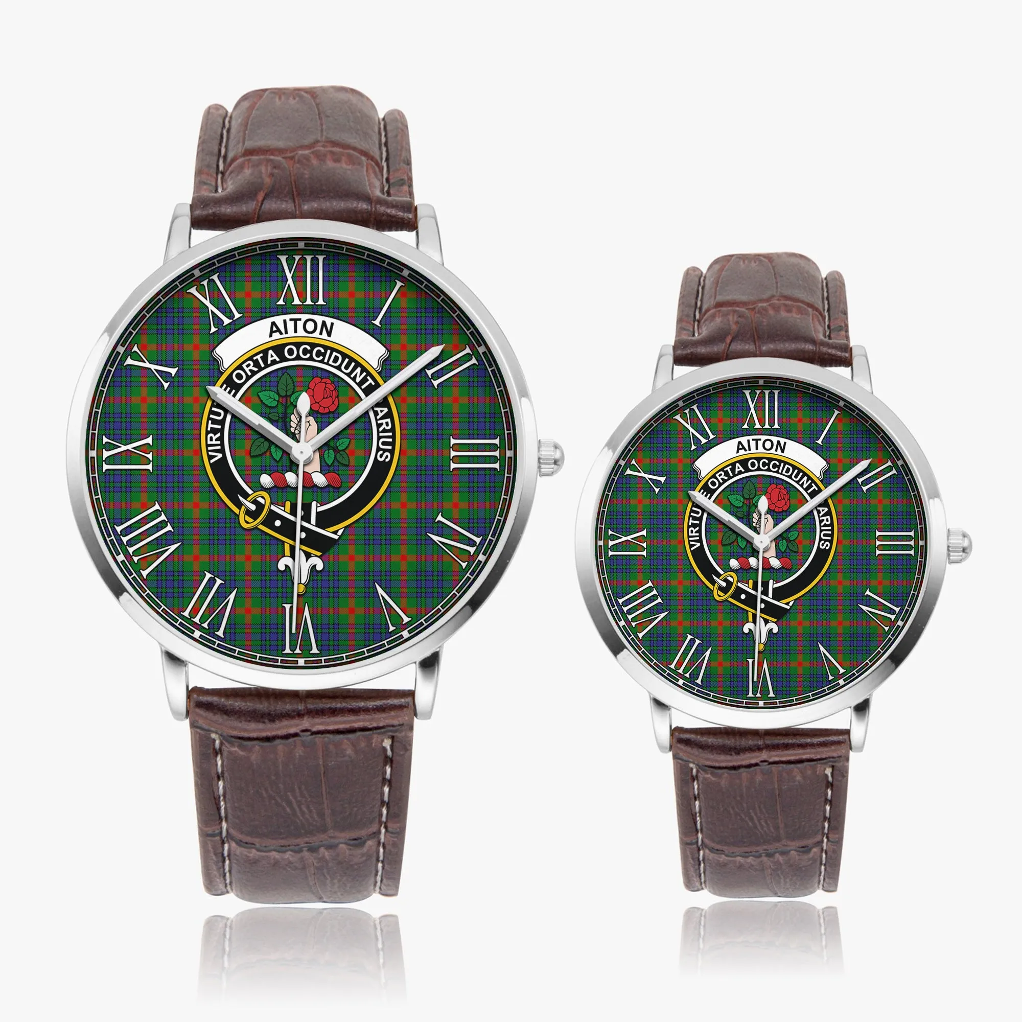 Aiton Tartan Family Crest Leather Strap Quartz Watch