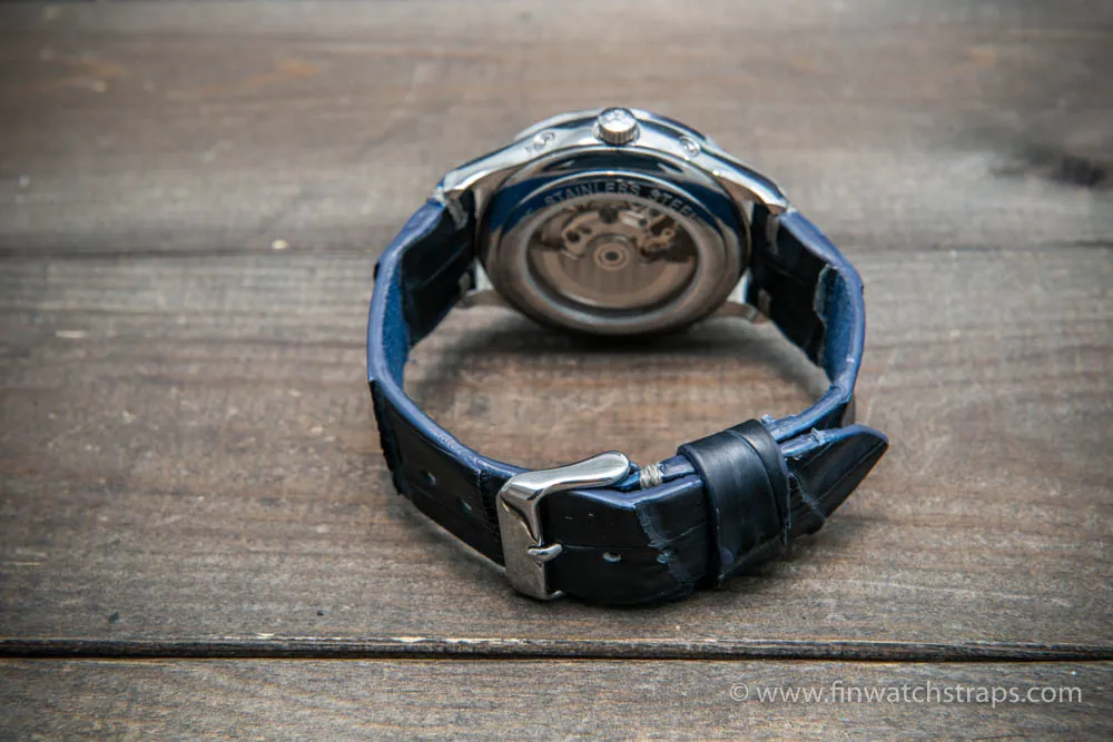 Alligator watch strap navy blue matte, handmade in Finland