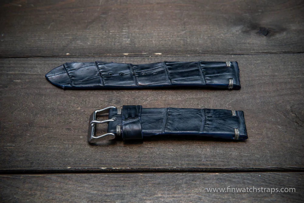 Alligator watch strap navy blue matte, handmade in Finland