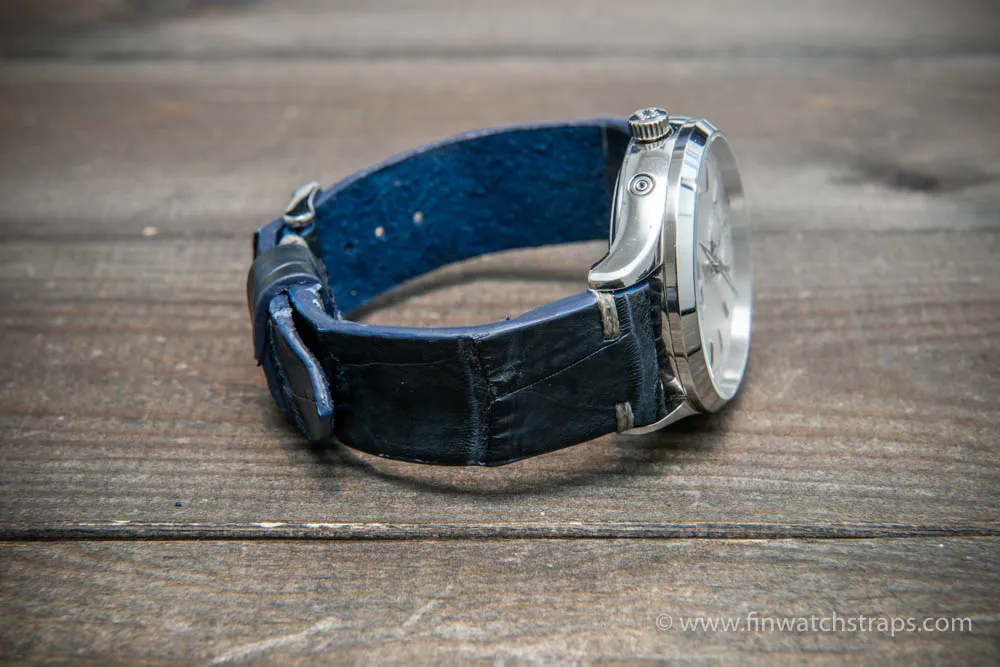 Alligator watch strap navy blue matte, handmade in Finland