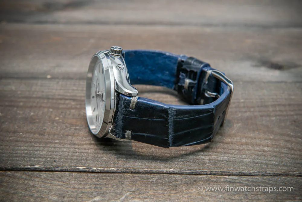 Alligator watch strap navy blue matte, handmade in Finland