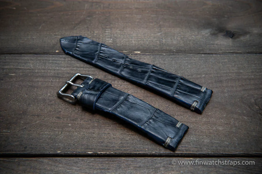 Alligator watch strap navy blue matte, handmade in Finland