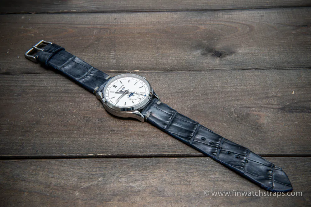 Alligator watch strap navy blue matte, handmade in Finland