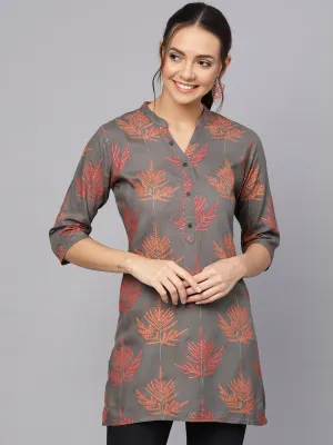 Anubhutee Women Charcoal Grey  Red Printed Straight Kurti