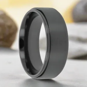 BABYLON | Black Titanium Ring, Brushed Raised Center, Stepped Edges