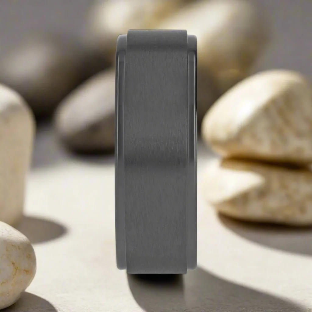 BABYLON | Black Titanium Ring, Brushed Raised Center, Stepped Edges