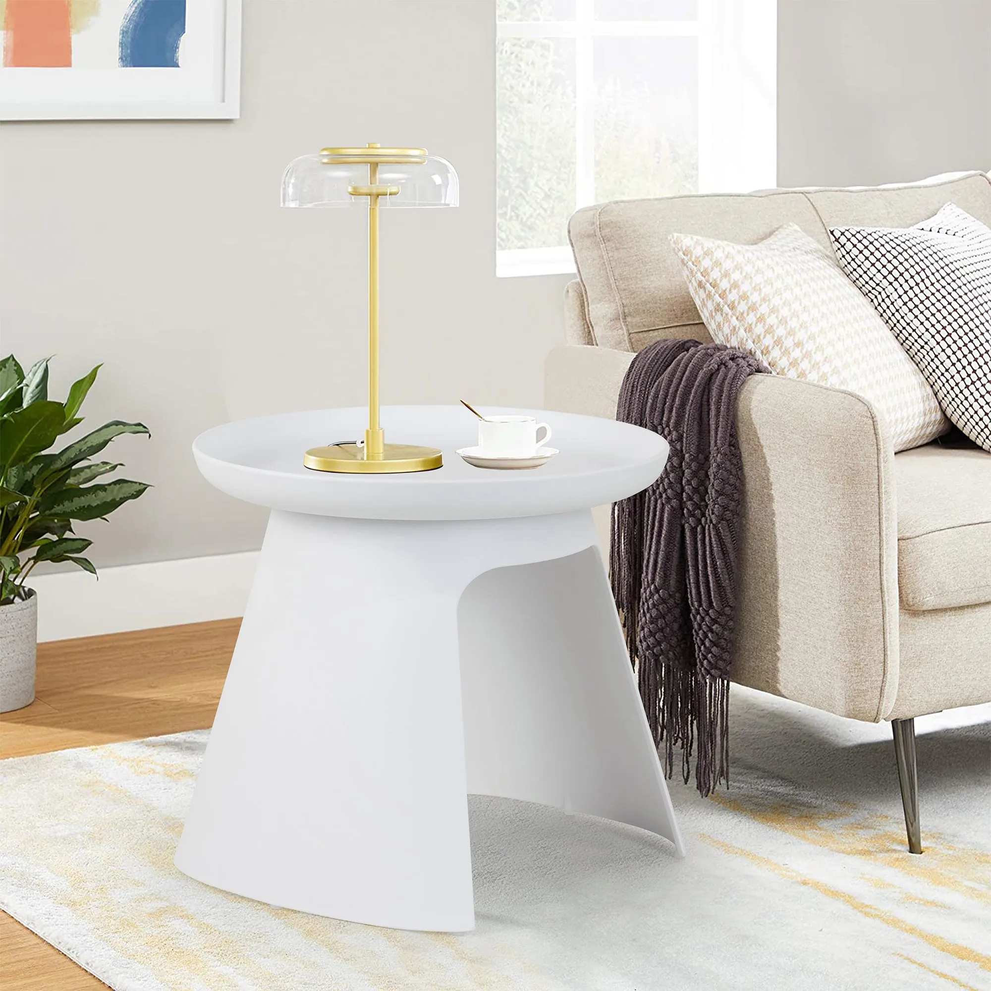 Balius White Plastic Round End Table