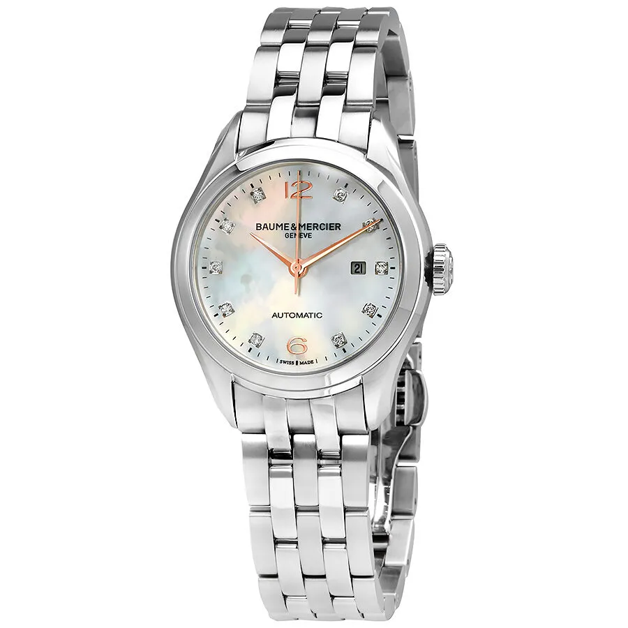 Baume and Mercier Clifton Mother of Pearl Diamond Dial Steel Automatic Ladies Watch 10151 A10151