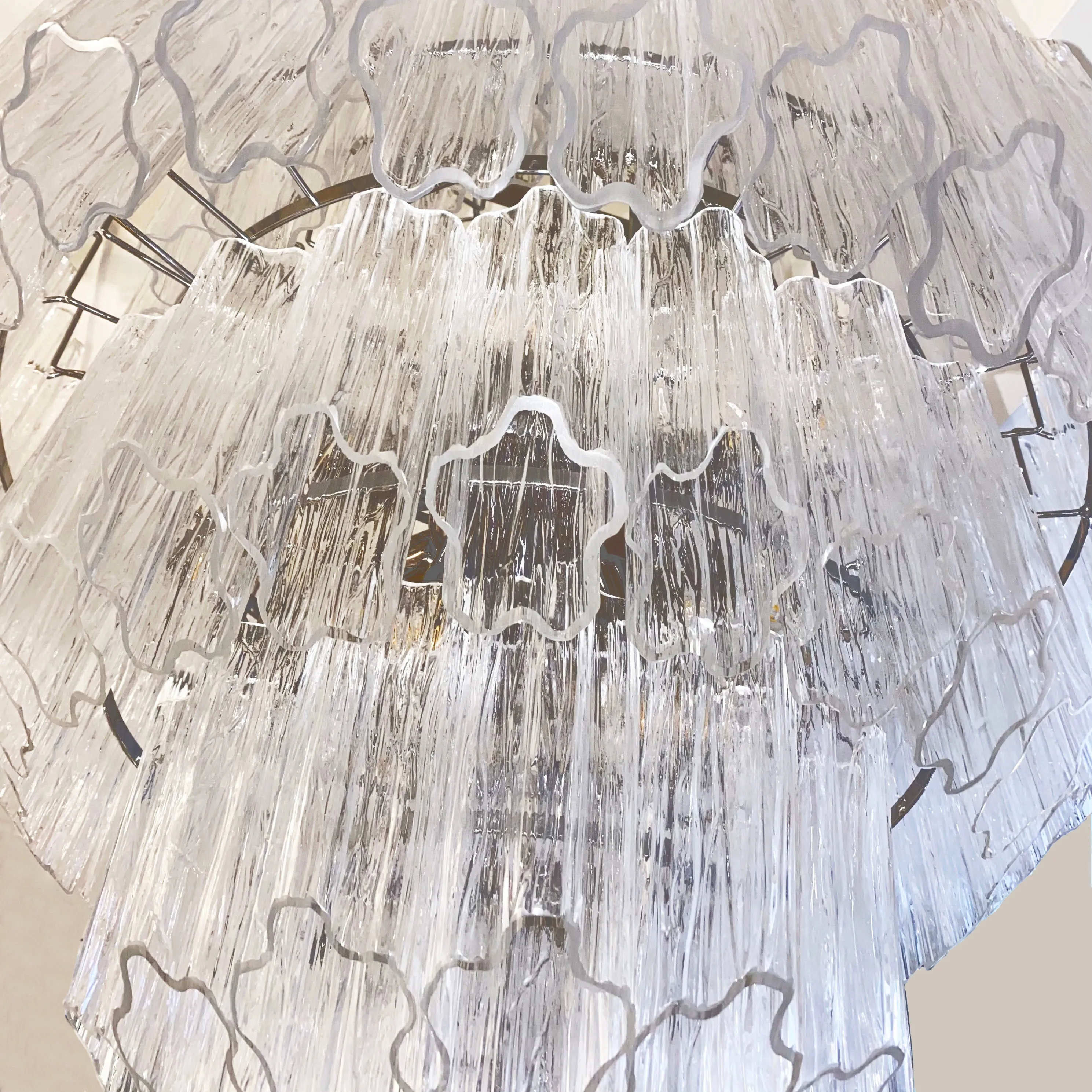 Bespoke Italian Art Deco Design Crystal Murano Glass Nickel Modern Chandelier