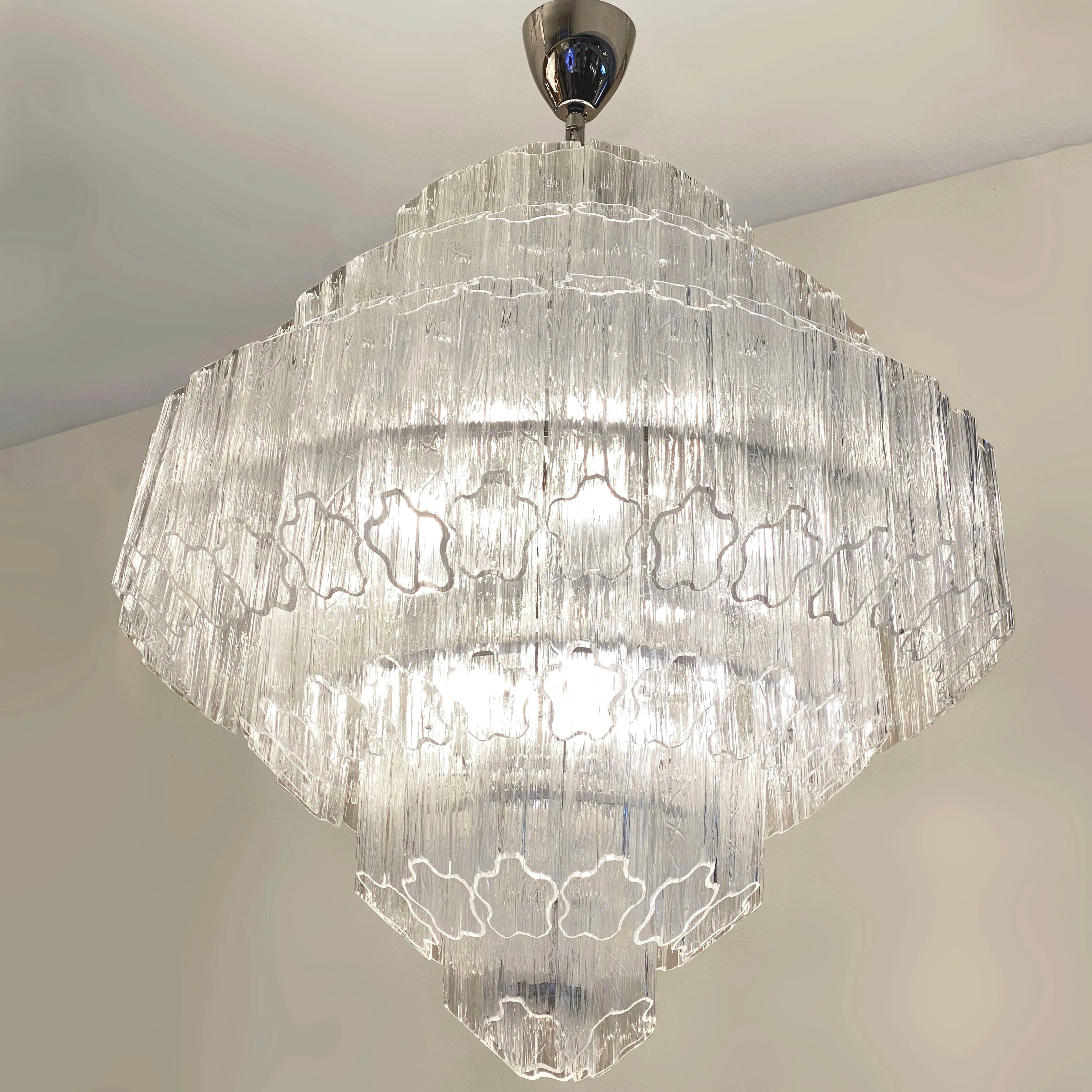 Bespoke Italian Art Deco Design Crystal Murano Glass Nickel Modern Chandelier