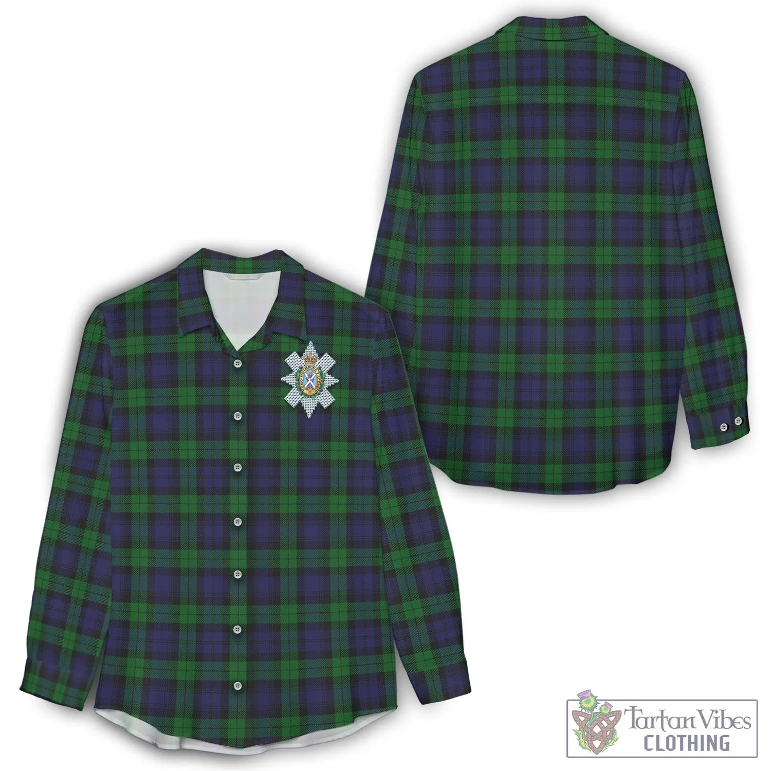 Black Watch Tartan Women's Casual Shirt with Family Crest