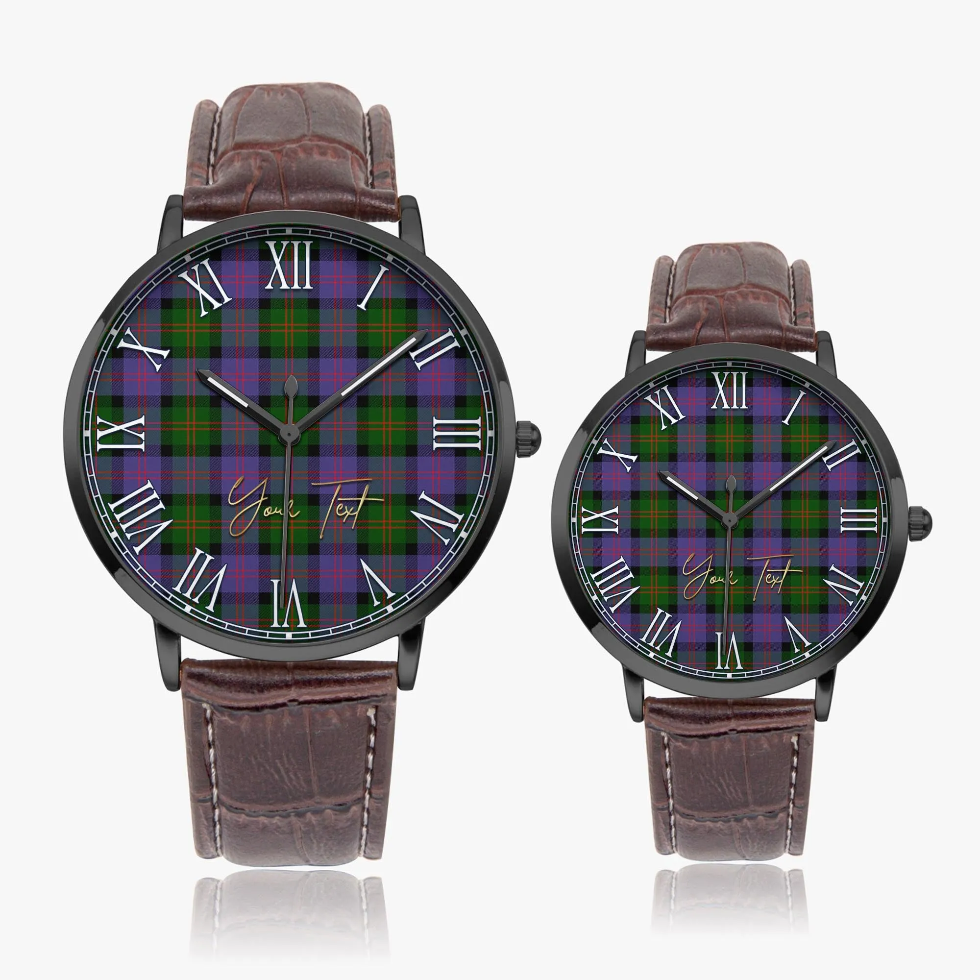 Blair Modern Tartan Personalized Your Text Leather Trap Quartz Watch