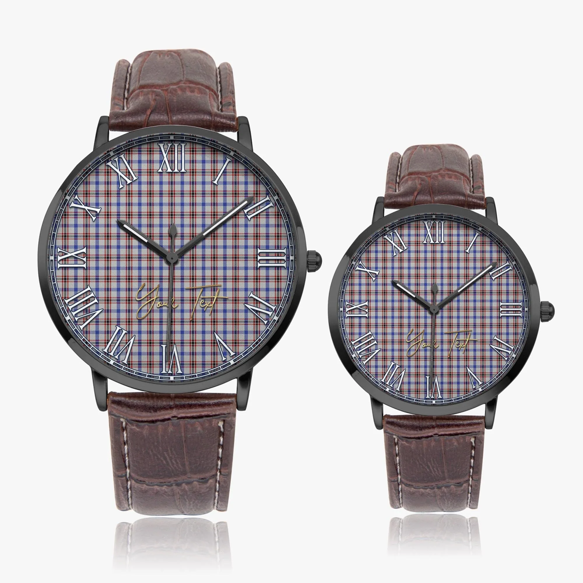 Boswell Tartan Personalized Your Text Leather Trap Quartz Watch