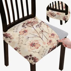 BRIDA Stretchable Floral Geometric Printed Dining Chair Seat Covers Elastic Chair Seat Case Protector, Slipcovers (Watercolor Leaves, 6 Seat Cover)