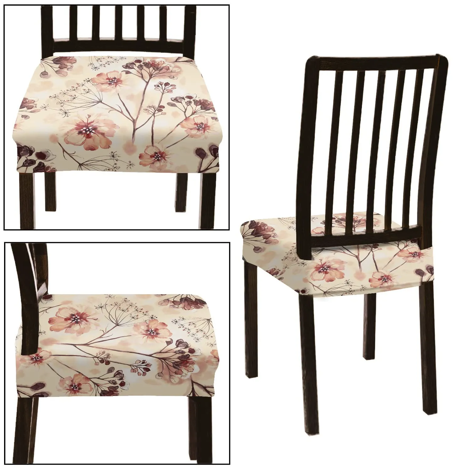 BRIDA Stretchable Floral Geometric Printed Dining Chair Seat Covers Elastic Chair Seat Case Protector, Slipcovers (Watercolor Leaves, 6 Seat Cover)