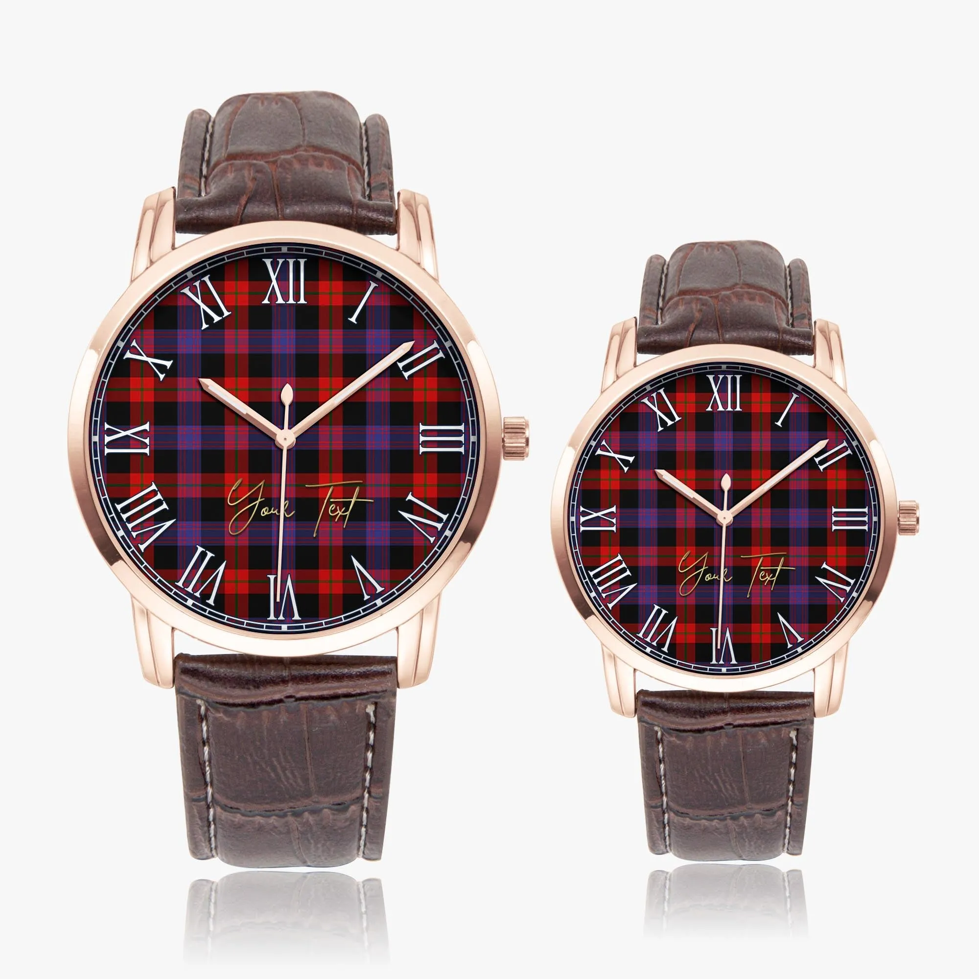 Broun Modern Tartan Personalized Your Text Leather Trap Quartz Watch