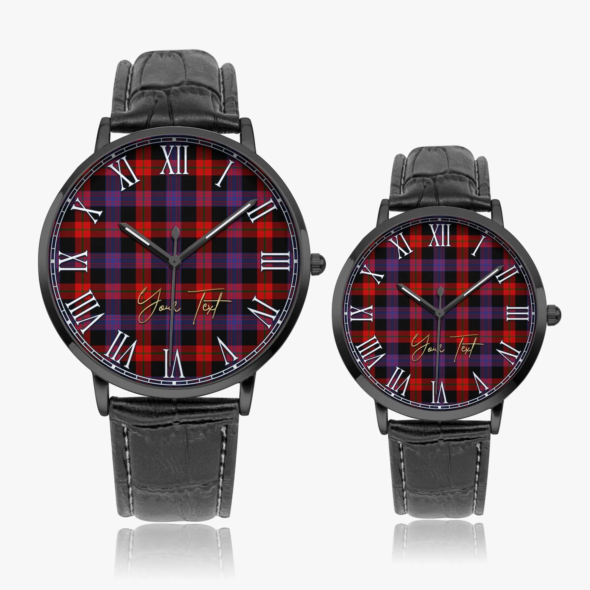 Broun Modern Tartan Personalized Your Text Leather Trap Quartz Watch