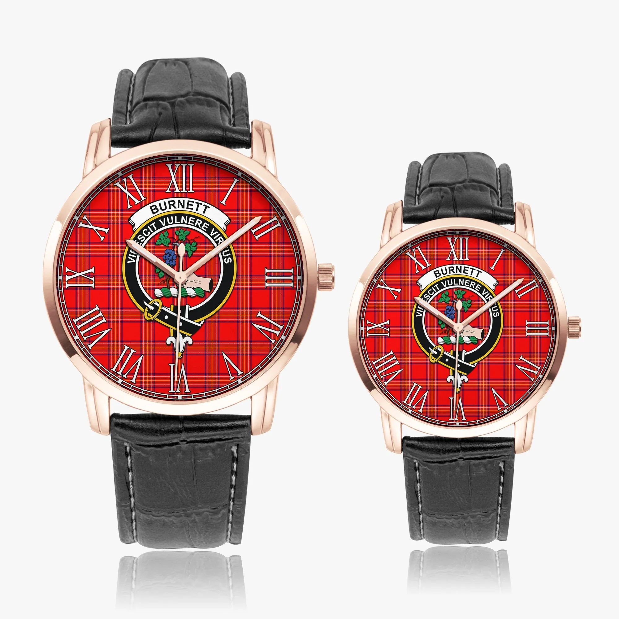 Burnett Modern Tartan Family Crest Leather Strap Quartz Watch