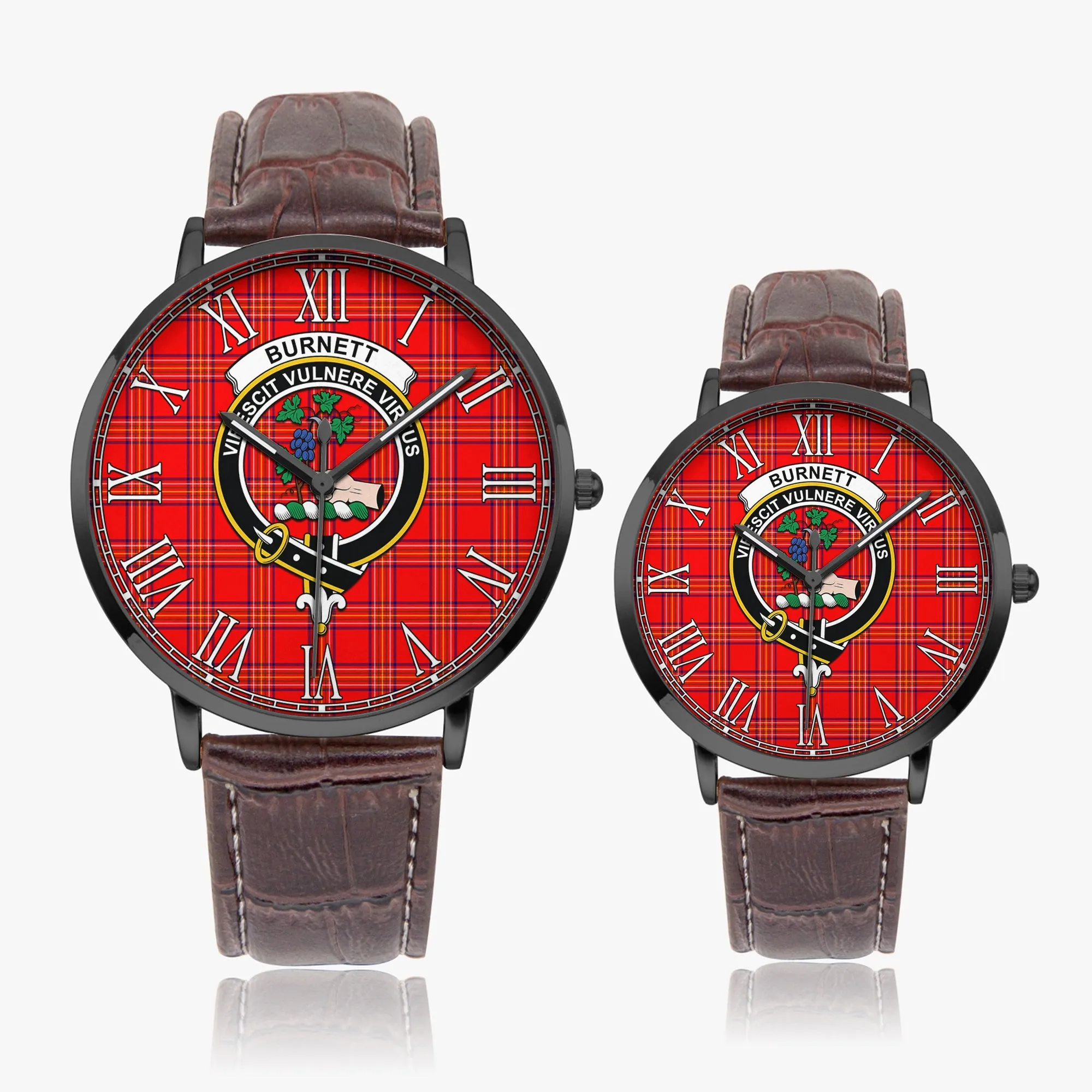 Burnett Modern Tartan Family Crest Leather Strap Quartz Watch