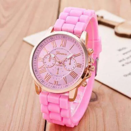 Casual Elegance Rose Gold Geneva Watch with Silicone Band ~ 3 Colors to Choose