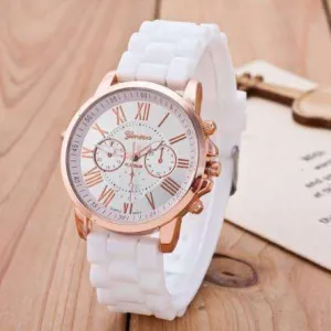 Casual Elegance Rose Gold Geneva Watch with Silicone Band ~ 3 Colors to Choose