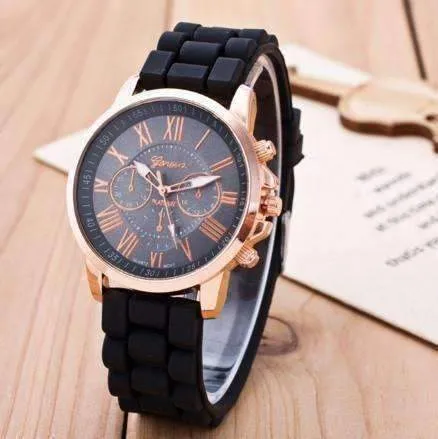 Casual Elegance Rose Gold Geneva Watch with Silicone Band ~ 3 Colors to Choose