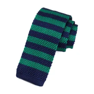 Classy Men Green Navy Blue Square Knit Tie