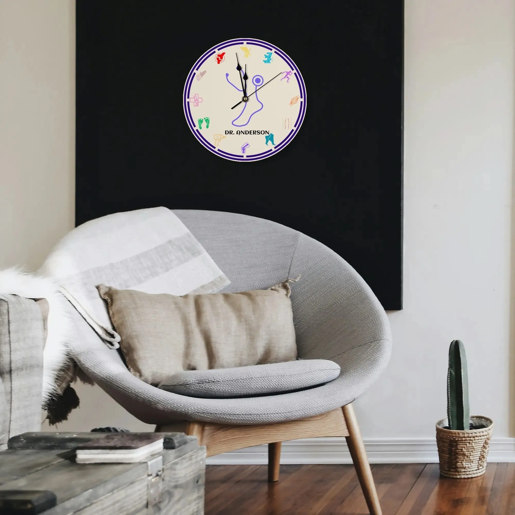 CUSTOM Podiatrist Colorful Icons Wood Wall Clock