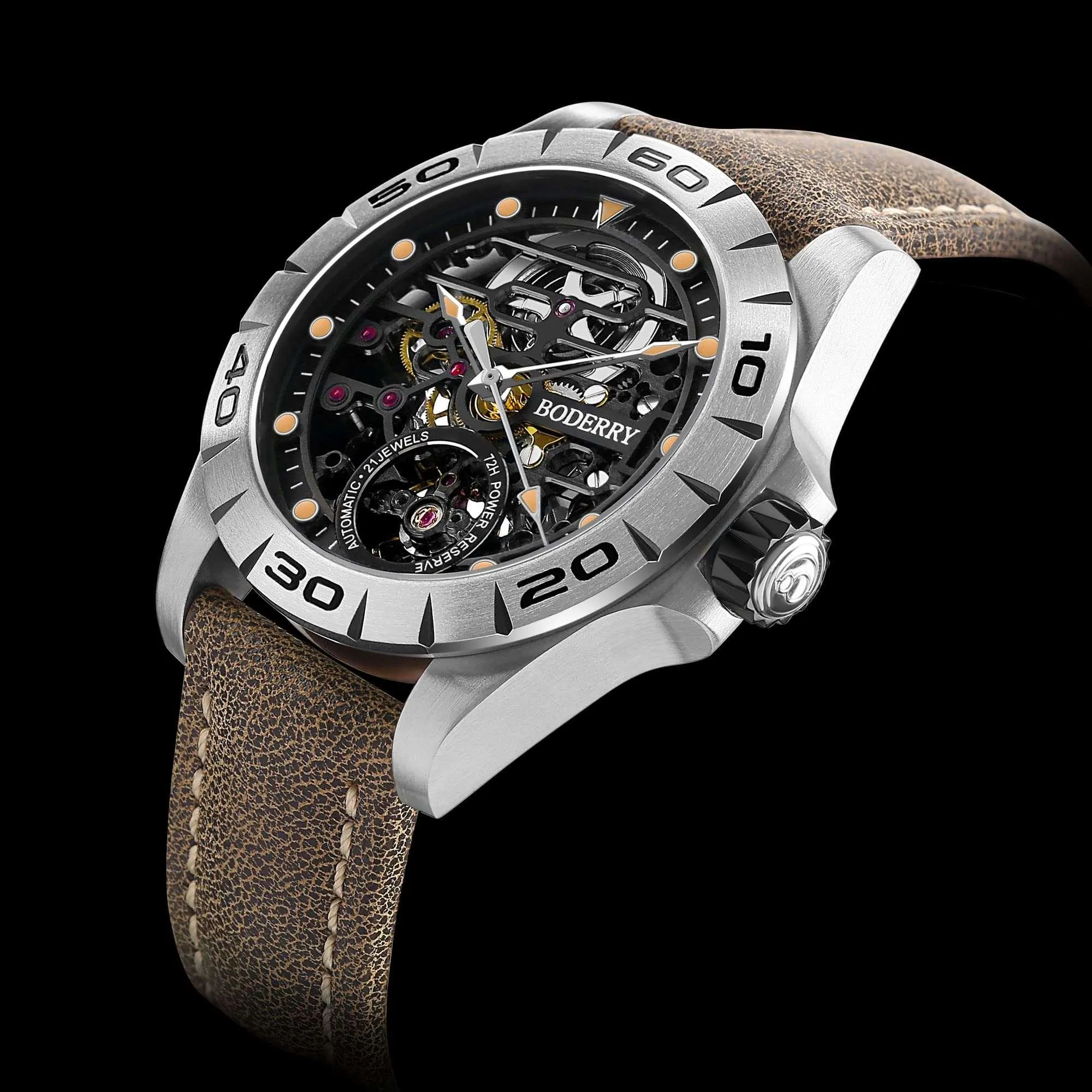 Fashion Titanium Case Skeleton Analog Watch