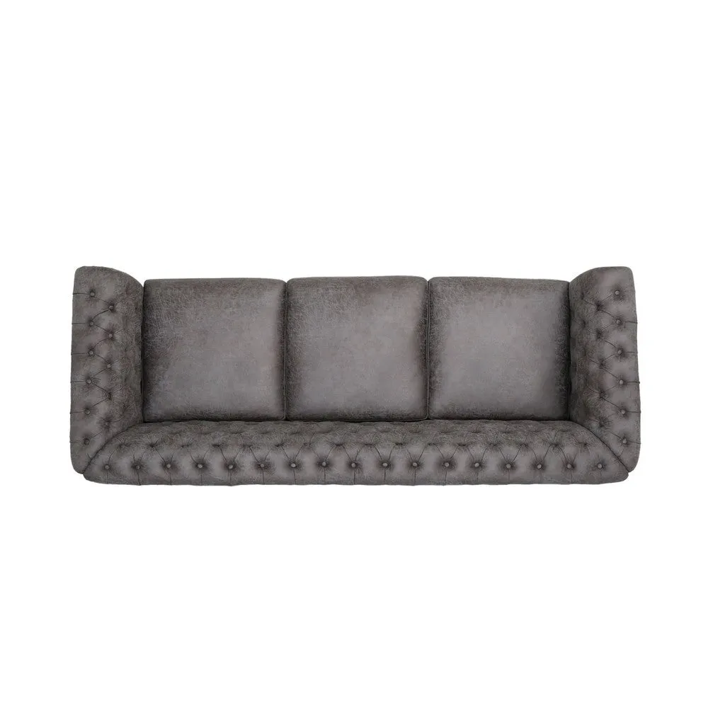 Feji Sofa, 85 Inch, Button Tufted, Nailhead Trim, Slate Gray Microfiber By Casagear Home