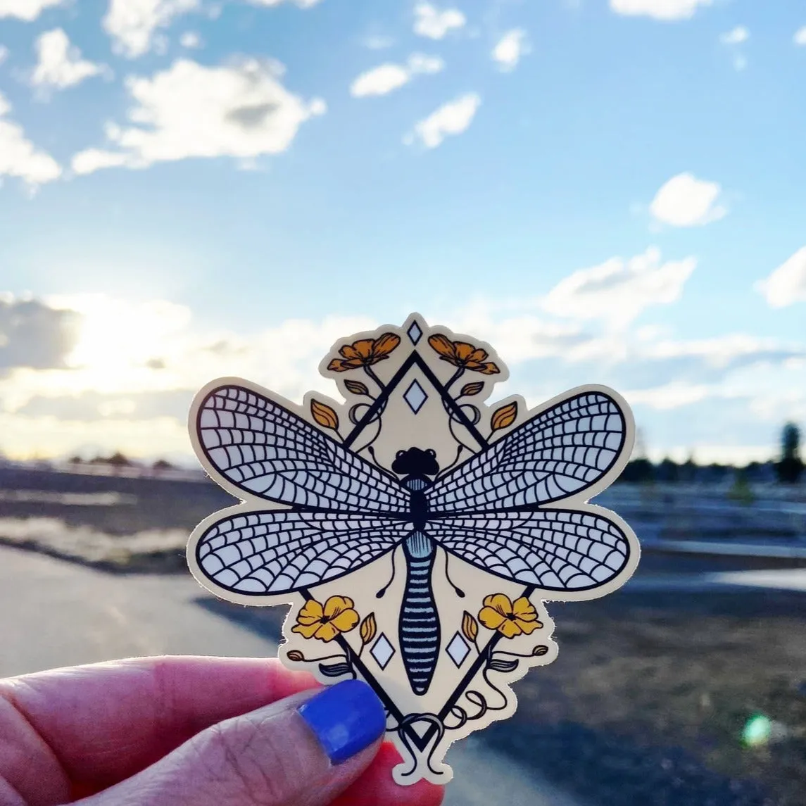 Floral Dragonfly Vinyl Sticker