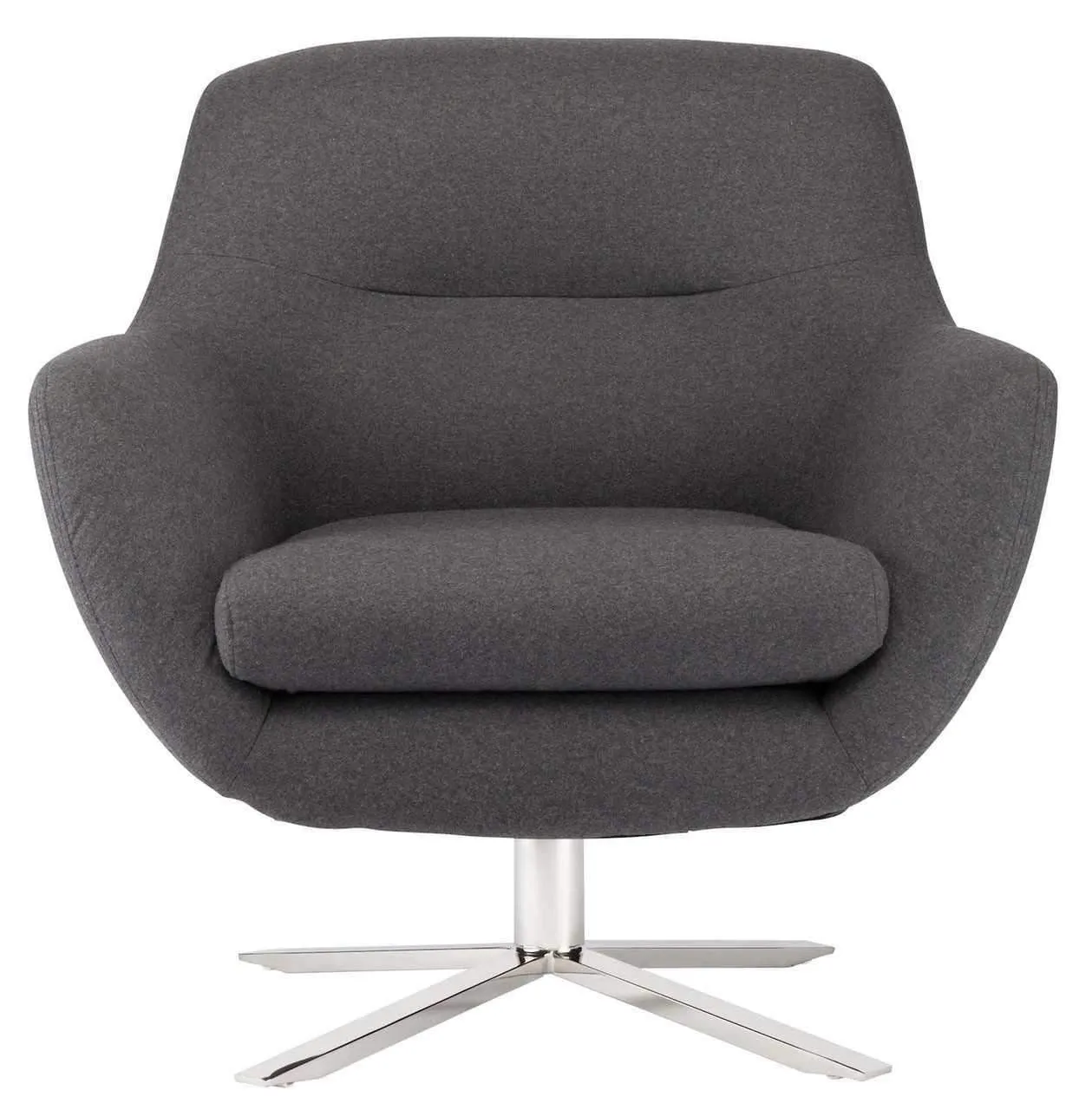 Greta Occasional Chair in Dark Grey Wool and Polished Stainless Base by Nuevo