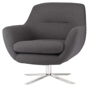 Greta Occasional Chair in Dark Grey Wool and Polished Stainless Base by Nuevo