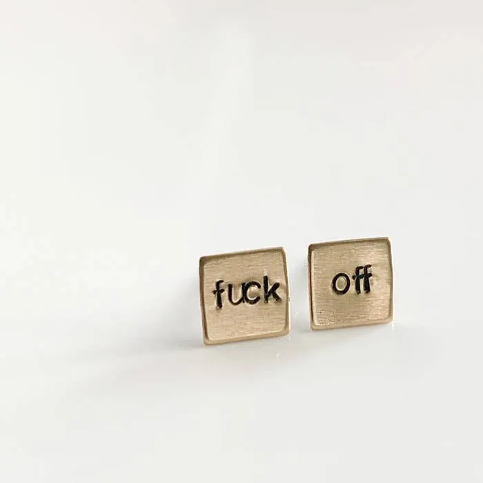 Grey Theory Mill fuck off, square earrings