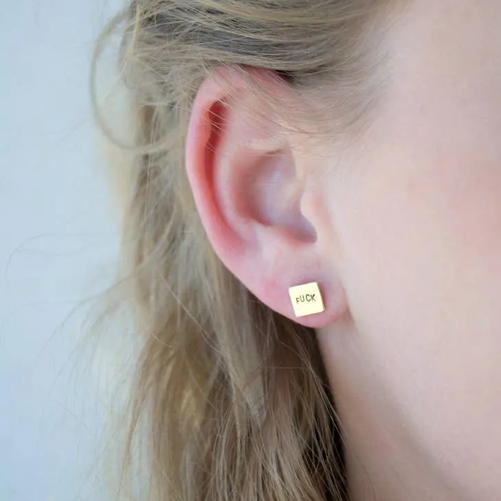 Grey Theory Mill fuck off, square earrings