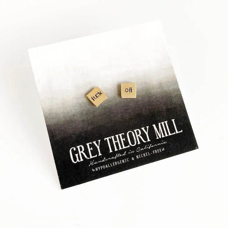 Grey Theory Mill fuck off, square earrings