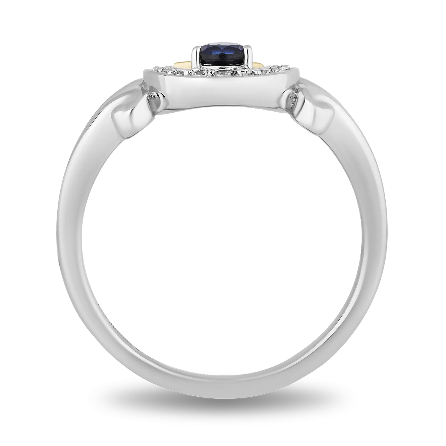 Hallmark Fine Jewelry Good Luck Horseshoe Ring in Sterling Silver & 14K Yellow gold with Created Blue Sapphire & Diamonds