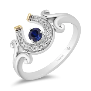 Hallmark Fine Jewelry Good Luck Horseshoe Ring in Sterling Silver & 14K Yellow gold with Created Blue Sapphire & Diamonds