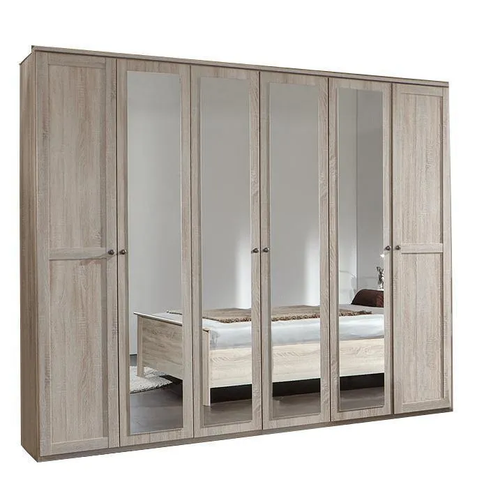 Harmony 6 Doors 4 Mirrors Oak Wardrobe