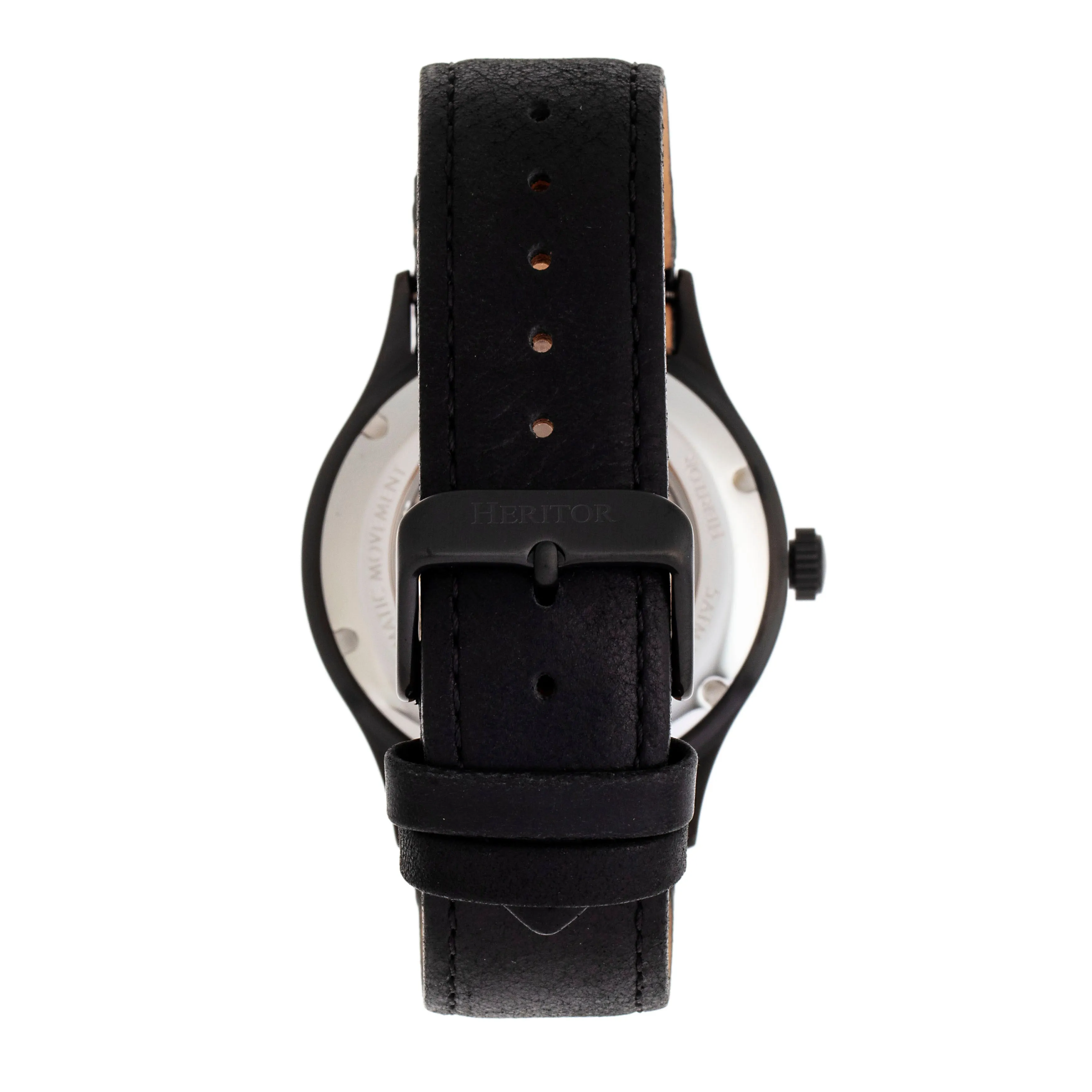 Heritor Automatic Antoine Semi-Skeleton Leather-Band Watch - Black/Charcoal