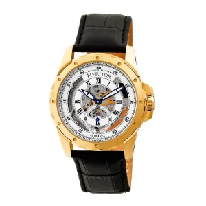 Heritor Automatic Armstrong Skeleton Leather-Band Watch - Gold/Silver