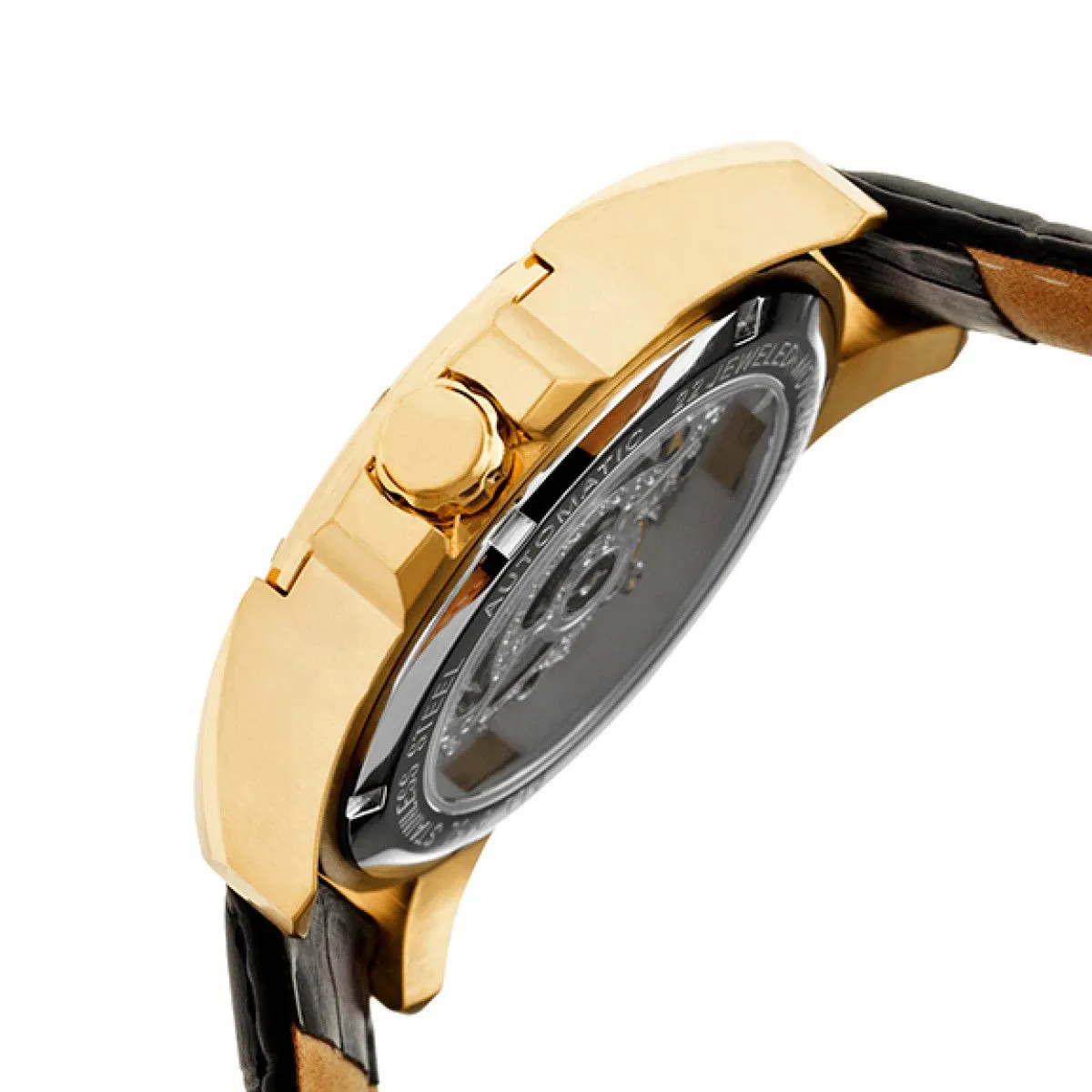 Heritor Automatic Armstrong Skeleton Leather-Band Watch - Gold/Silver