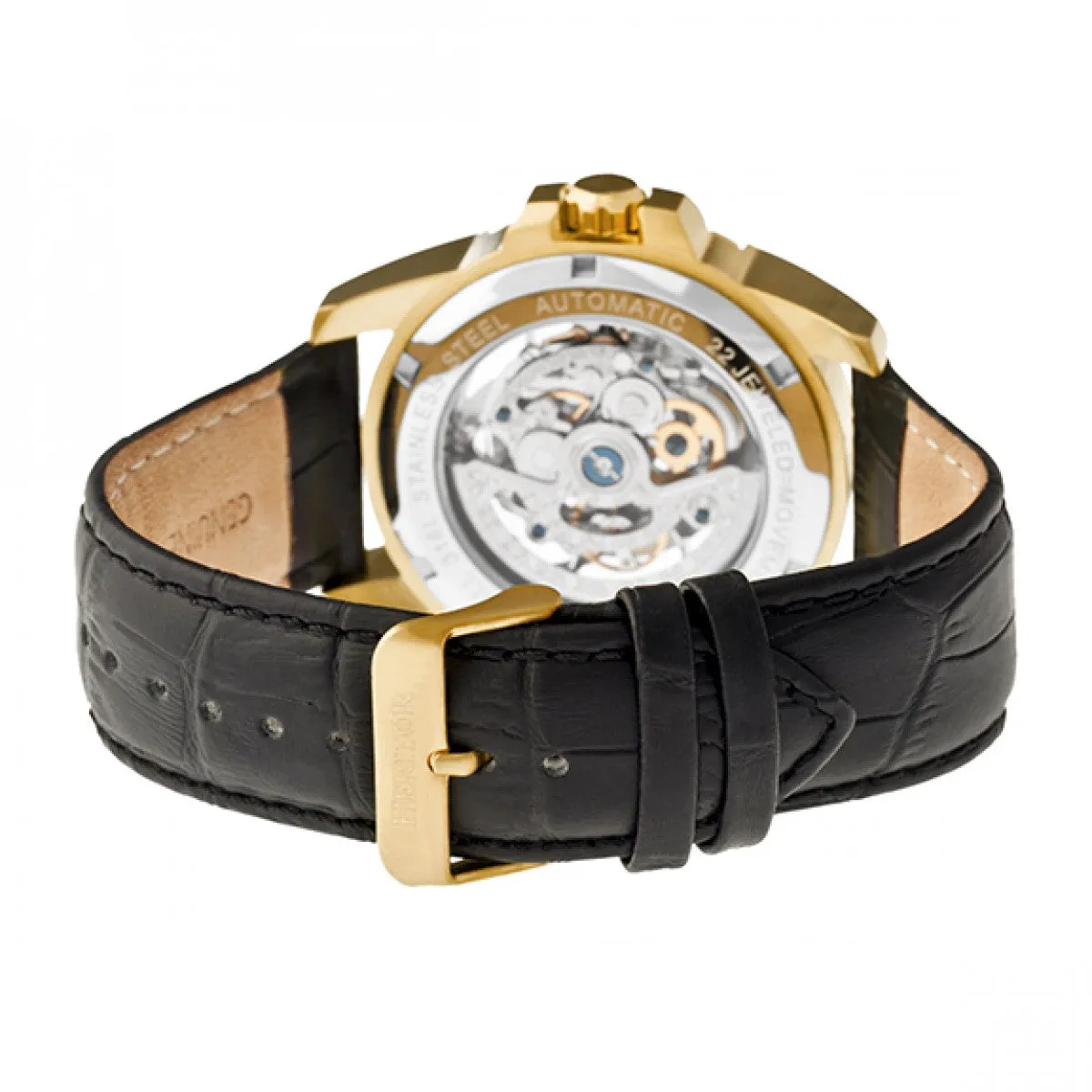 Heritor Automatic Armstrong Skeleton Leather-Band Watch - Gold/Silver