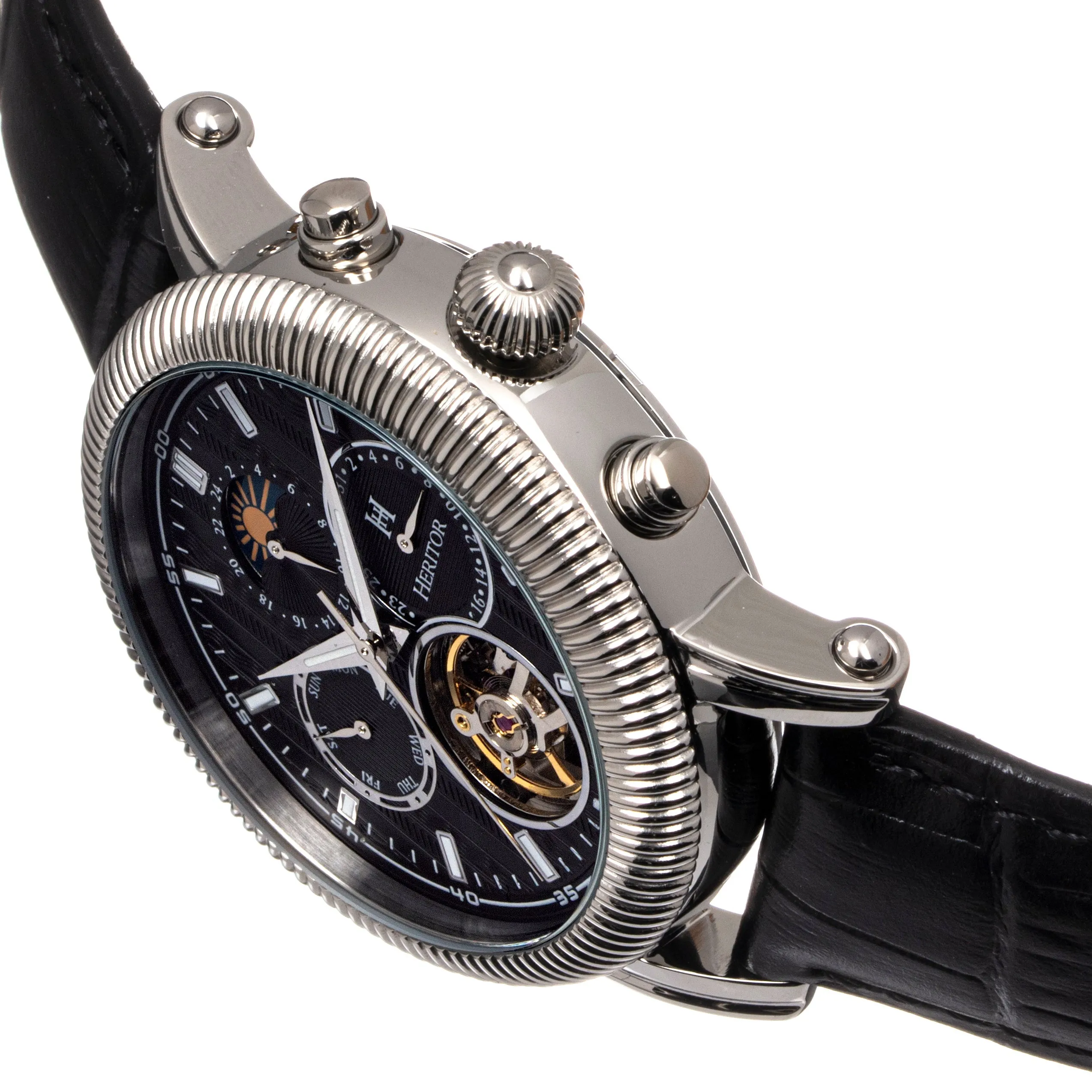 Heritor Automatic Barnsley Semi-Skeleton Leather-Band Watch - Silver/Black